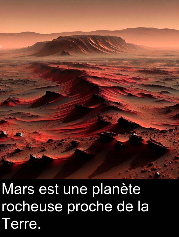 rocheuse: Mars est une planète rocheuse proche de la Terre.