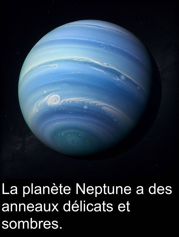 planète: La planète Neptune a des anneaux délicats et sombres.