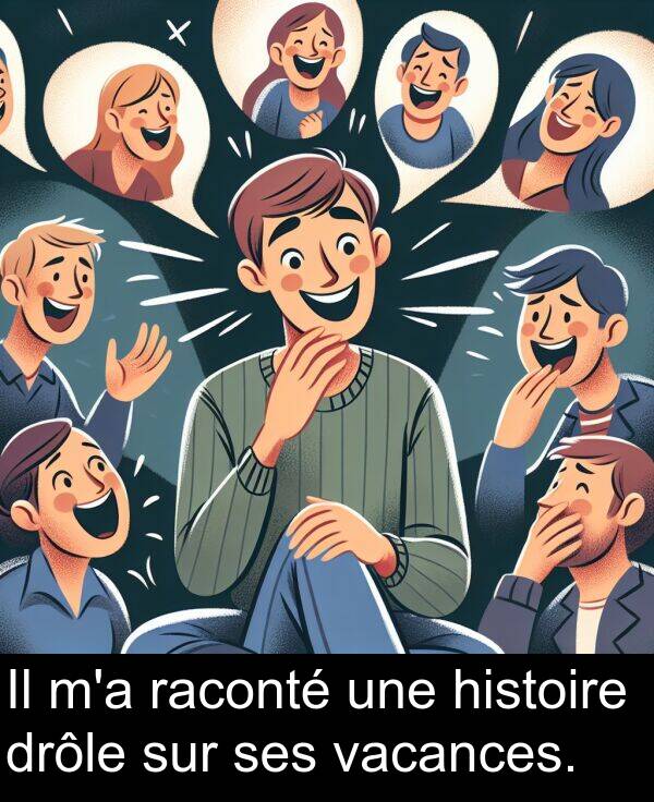 raconté: Il m'a raconté une histoire drôle sur ses vacances.