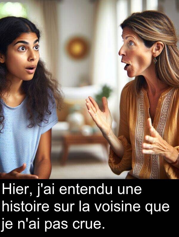 histoire: Hier, j'ai entendu une histoire sur la voisine que je n'ai pas crue.