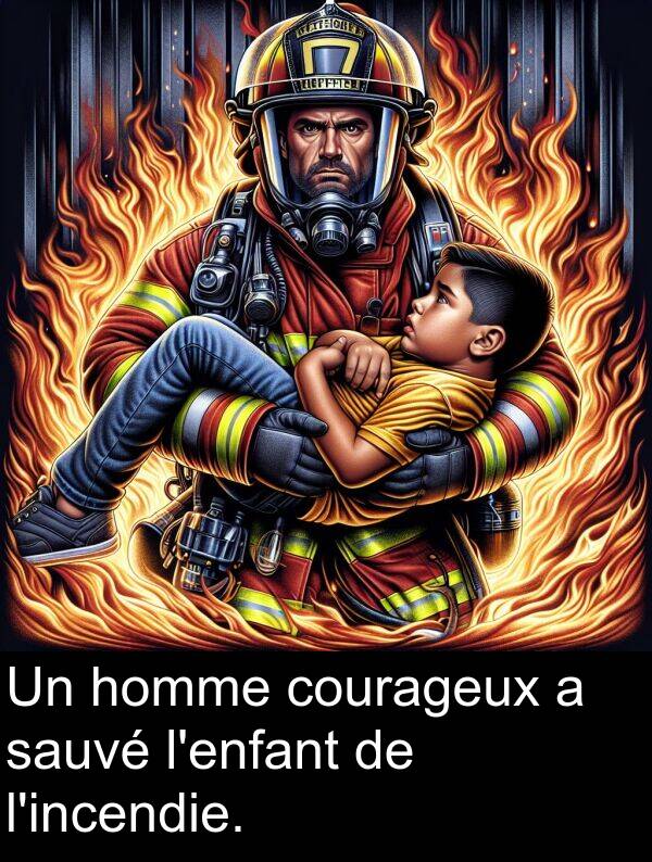 courageux: Un homme courageux a sauvé l'enfant de l'incendie.
