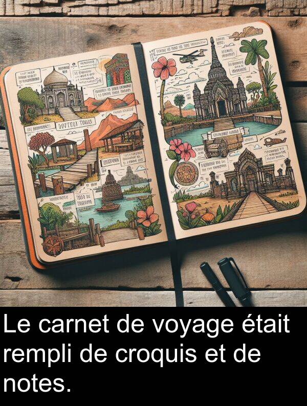 voyage: Le carnet de voyage était rempli de croquis et de notes.