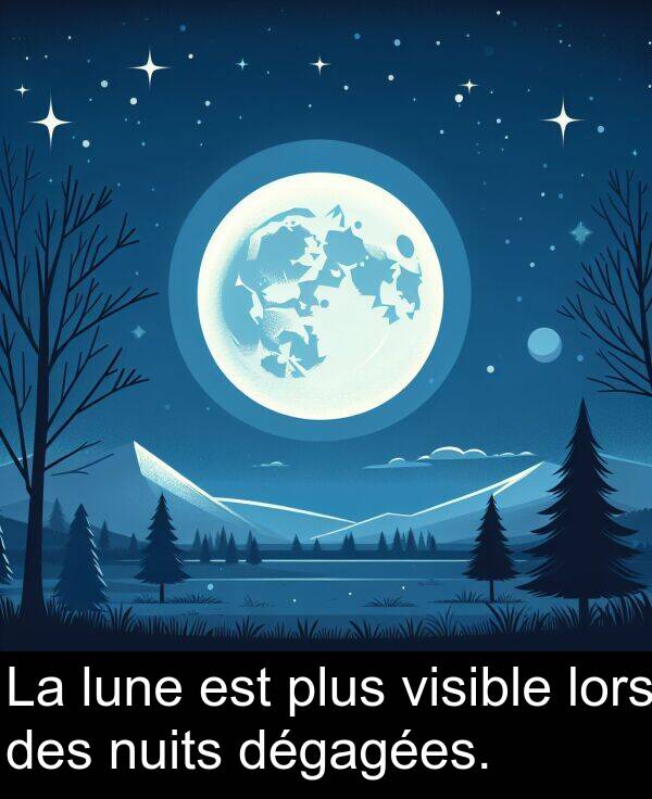 lune: La lune est plus visible lors des nuits dégagées.