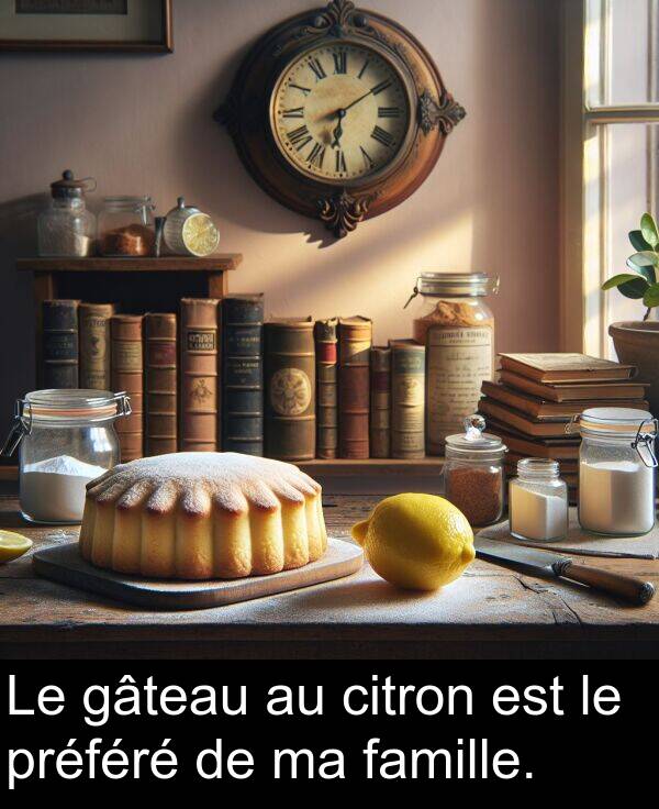 gâteau: Le gâteau au citron est le préféré de ma famille.