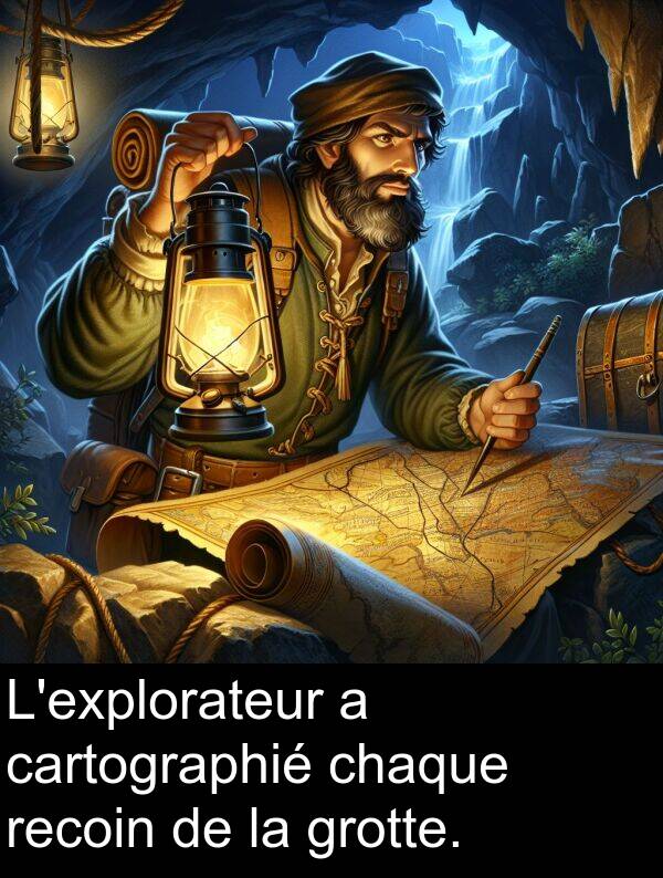 cartographié: L'explorateur a cartographié chaque recoin de la grotte.