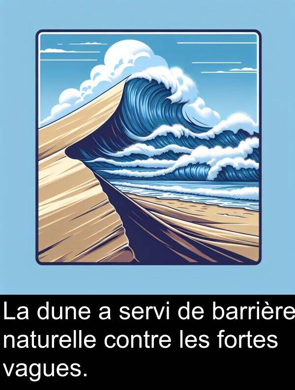 barrière: La dune a servi de barrière naturelle contre les fortes vagues.