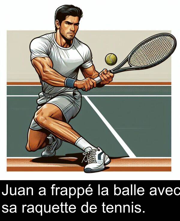 tennis: Juan a frappé la balle avec sa raquette de tennis.
