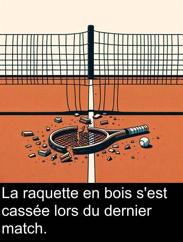 raquette: La raquette en bois s'est cassée lors du dernier match.