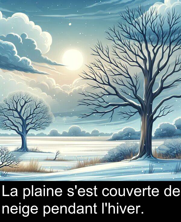 neige: La plaine s'est couverte de neige pendant l'hiver.