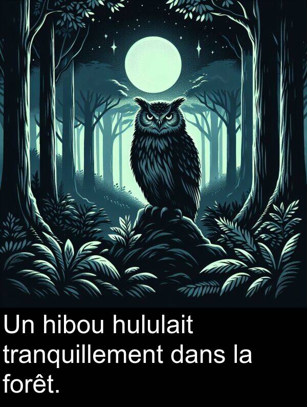 dans: Un hibou hululait tranquillement dans la forêt.