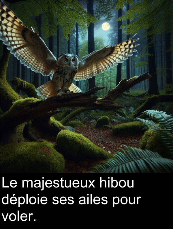 hibou: Le majestueux hibou déploie ses ailes pour voler.