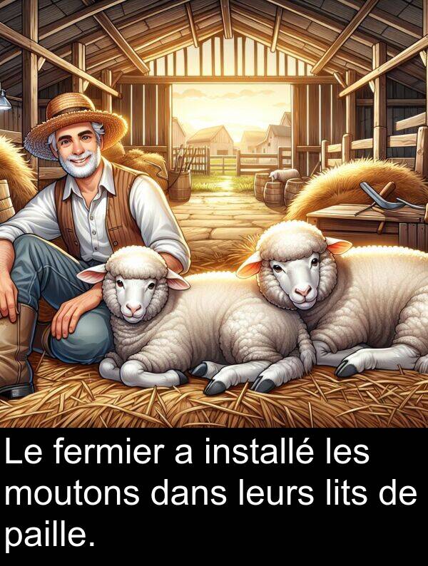 leurs: Le fermier a installé les moutons dans leurs lits de paille.