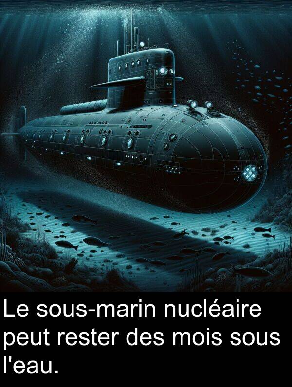 sous: Le sous-marin nucléaire peut rester des mois sous l'eau.
