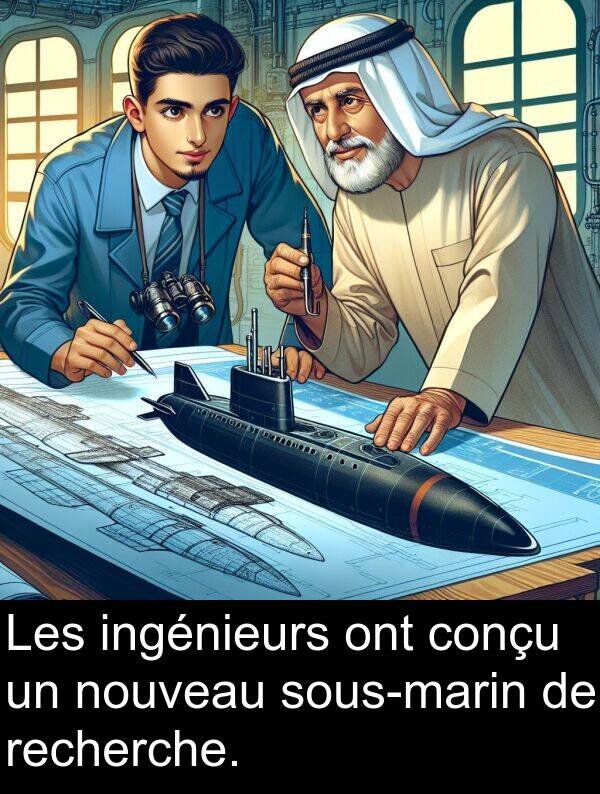 conçu: Les ingénieurs ont conçu un nouveau sous-marin de recherche.