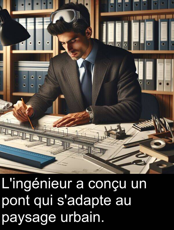 conçu: L'ingénieur a conçu un pont qui s'adapte au paysage urbain.