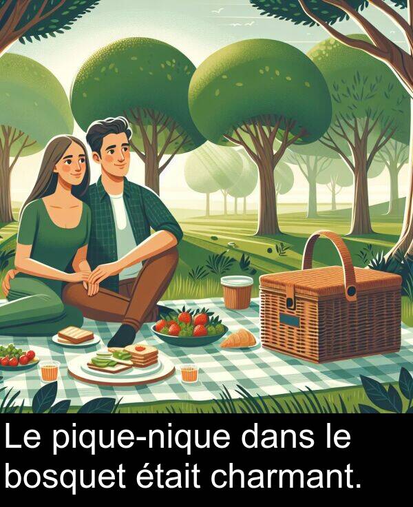 dans: Le pique-nique dans le bosquet était charmant.