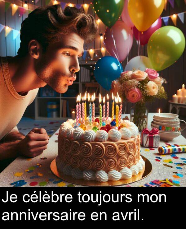 avril: Je célèbre toujours mon anniversaire en avril.