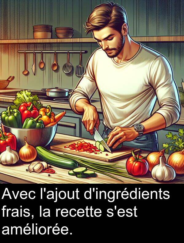 frais: Avec l'ajout d'ingrédients frais, la recette s'est améliorée.