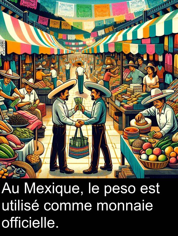 comme: Au Mexique, le peso est utilisé comme monnaie officielle.