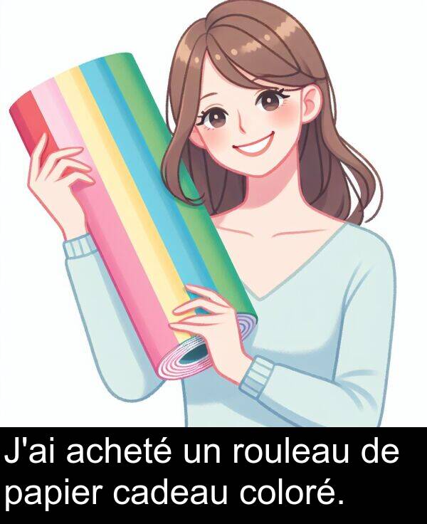 cadeau: J'ai acheté un rouleau de papier cadeau coloré.