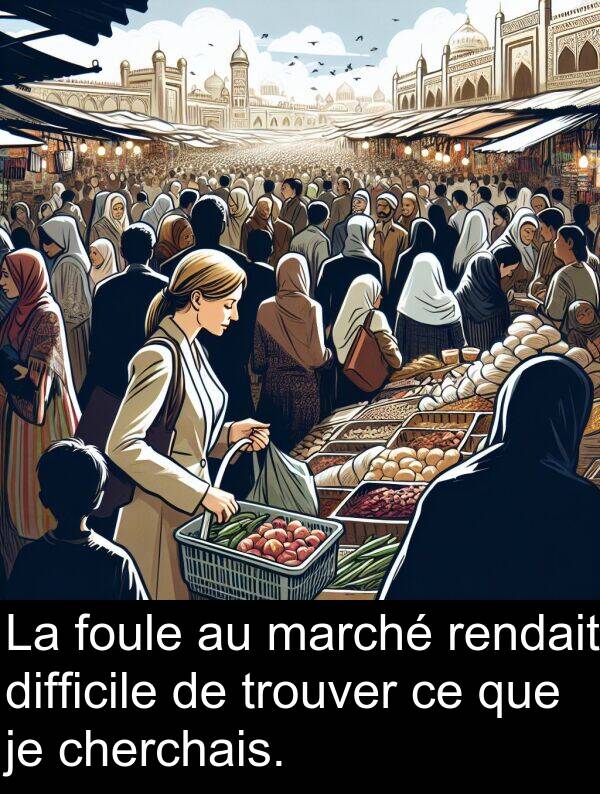 rendait: La foule au marché rendait difficile de trouver ce que je cherchais.