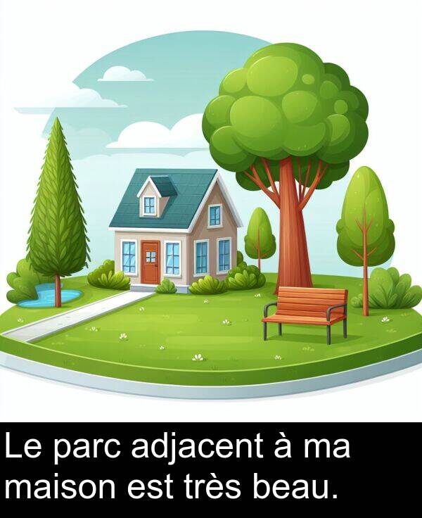 maison: Le parc adjacent à ma maison est très beau.