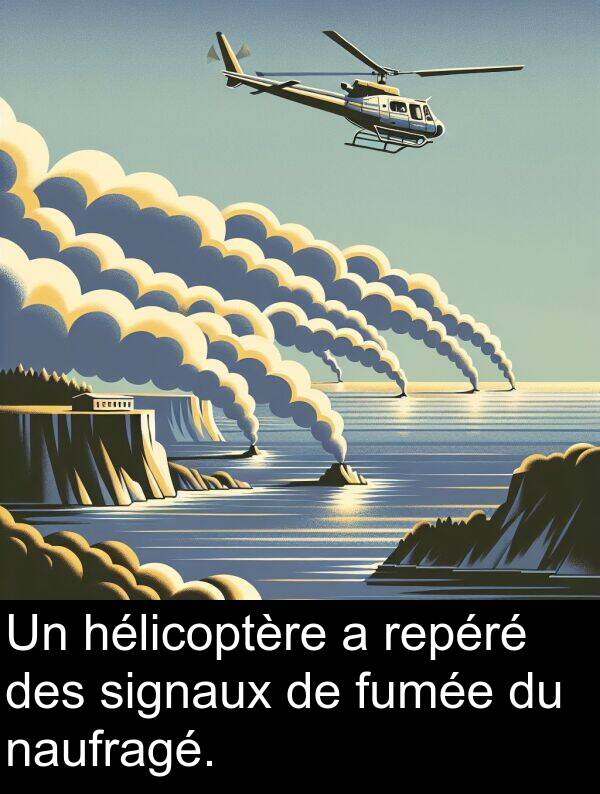 signaux: Un hélicoptère a repéré des signaux de fumée du naufragé.