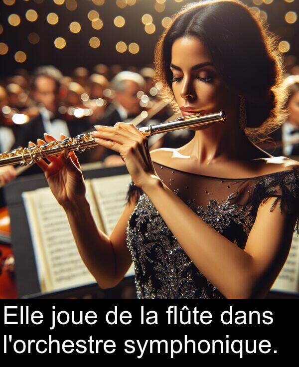 joue: Elle joue de la flûte dans l'orchestre symphonique.
