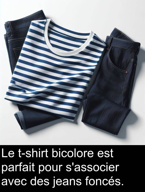 jeans: Le t-shirt bicolore est parfait pour s'associer avec des jeans foncés.