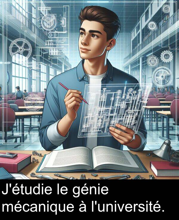 mécanique: J'étudie le génie mécanique à l'université.