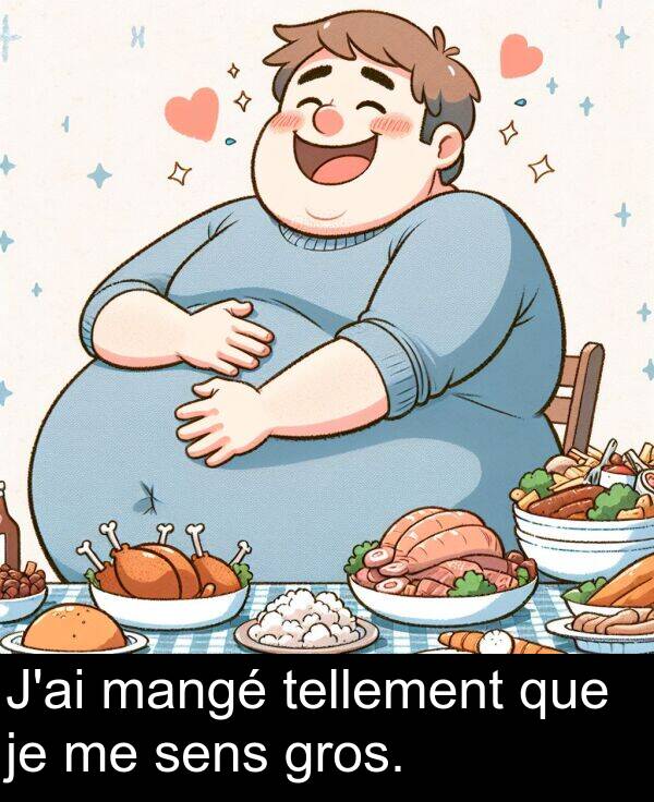 tellement: J'ai mangé tellement que je me sens gros.