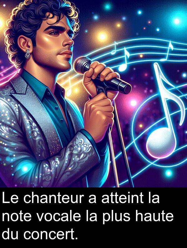 haute: Le chanteur a atteint la note vocale la plus haute du concert.