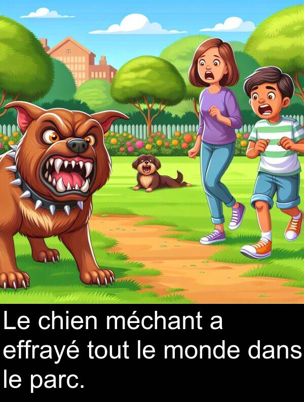 effrayé: Le chien méchant a effrayé tout le monde dans le parc.