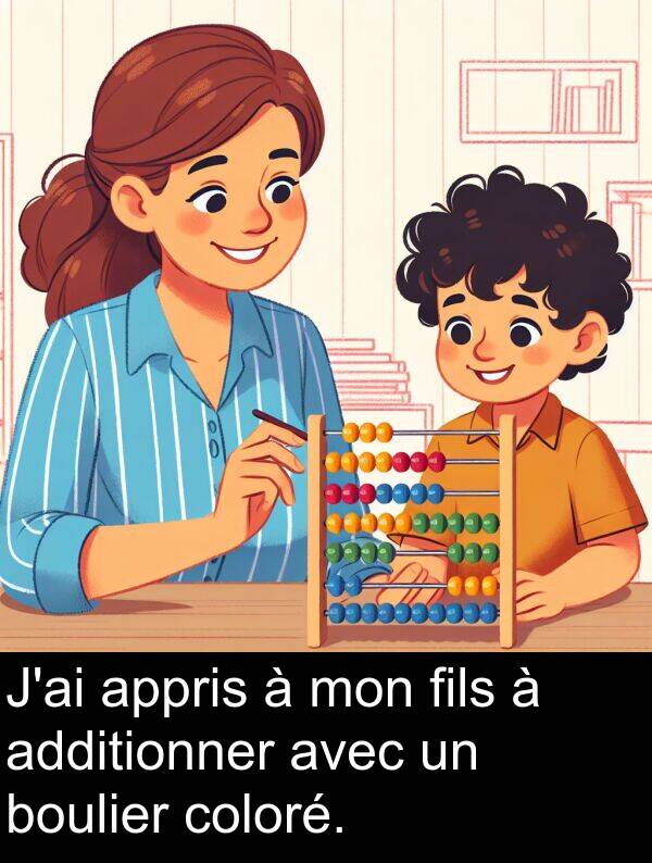 coloré: J'ai appris à mon fils à additionner avec un boulier coloré.