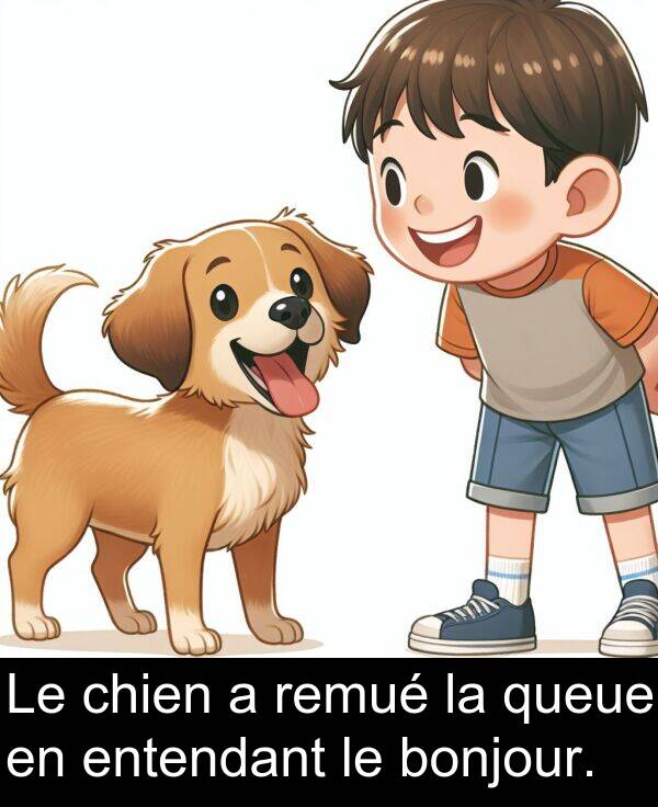 bonjour: Le chien a remué la queue en entendant le bonjour.