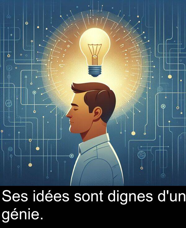 idées: Ses idées sont dignes d'un génie.