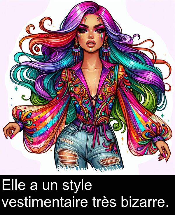 vestimentaire: Elle a un style vestimentaire très bizarre.
