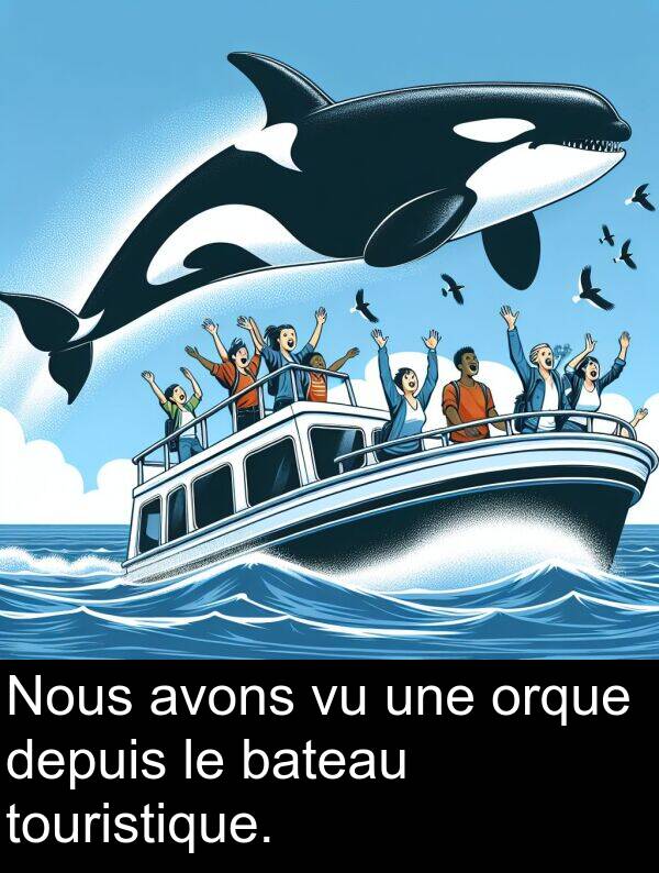 bateau: Nous avons vu une orque depuis le bateau touristique.