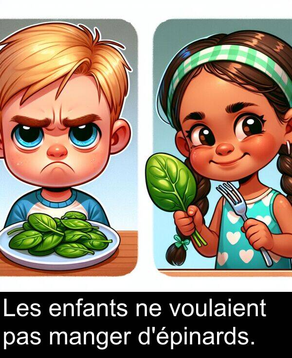 enfants: Les enfants ne voulaient pas manger d'épinards.