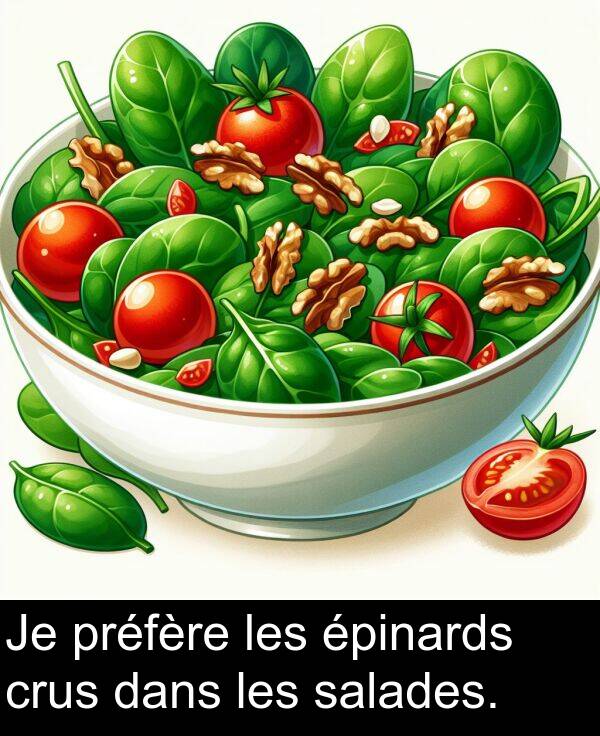 les: Je préfère les épinards crus dans les salades.