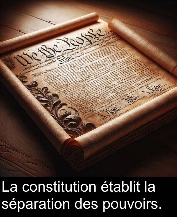 séparation: La constitution établit la séparation des pouvoirs.