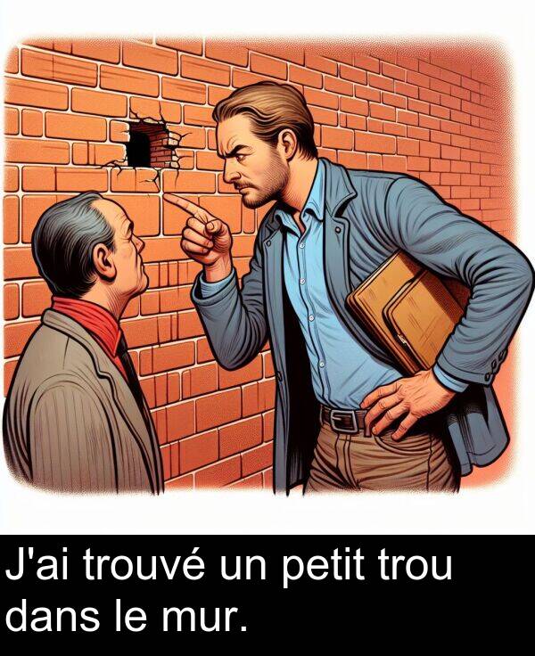 dans: J'ai trouvé un petit trou dans le mur.
