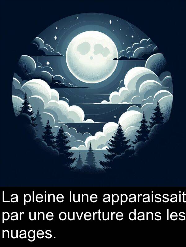 lune: La pleine lune apparaissait par une ouverture dans les nuages.