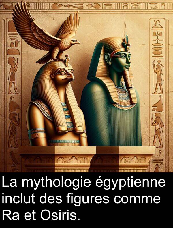 comme: La mythologie égyptienne inclut des figures comme Ra et Osiris.