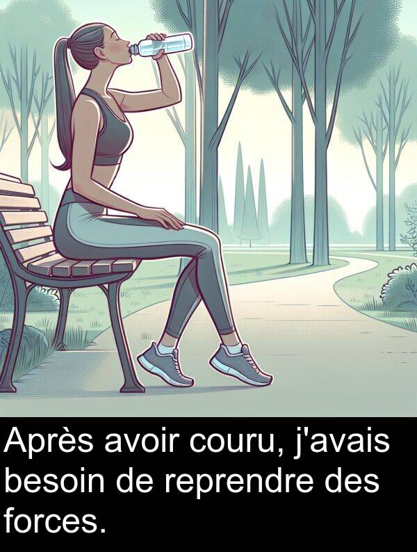 besoin: Après avoir couru, j'avais besoin de reprendre des forces.