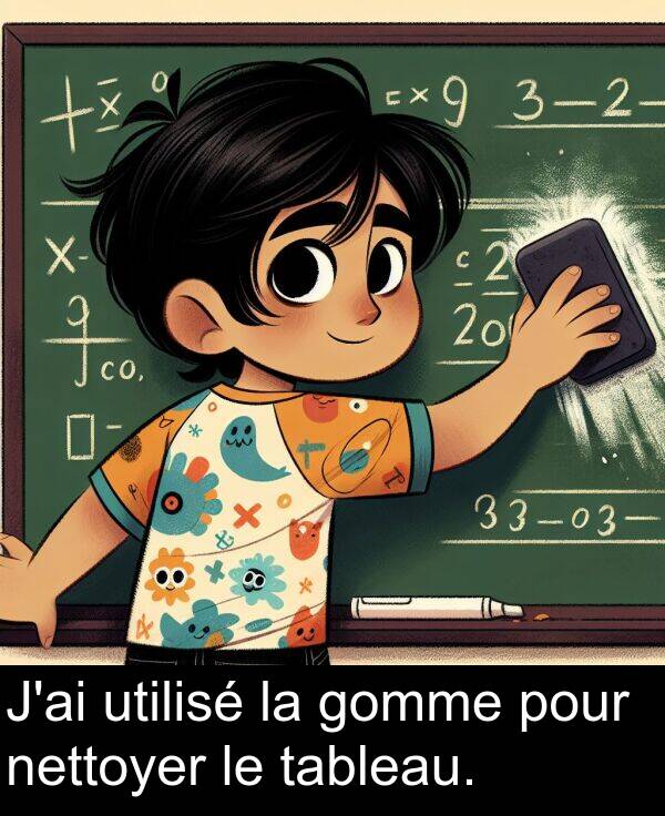 nettoyer: J'ai utilisé la gomme pour nettoyer le tableau.