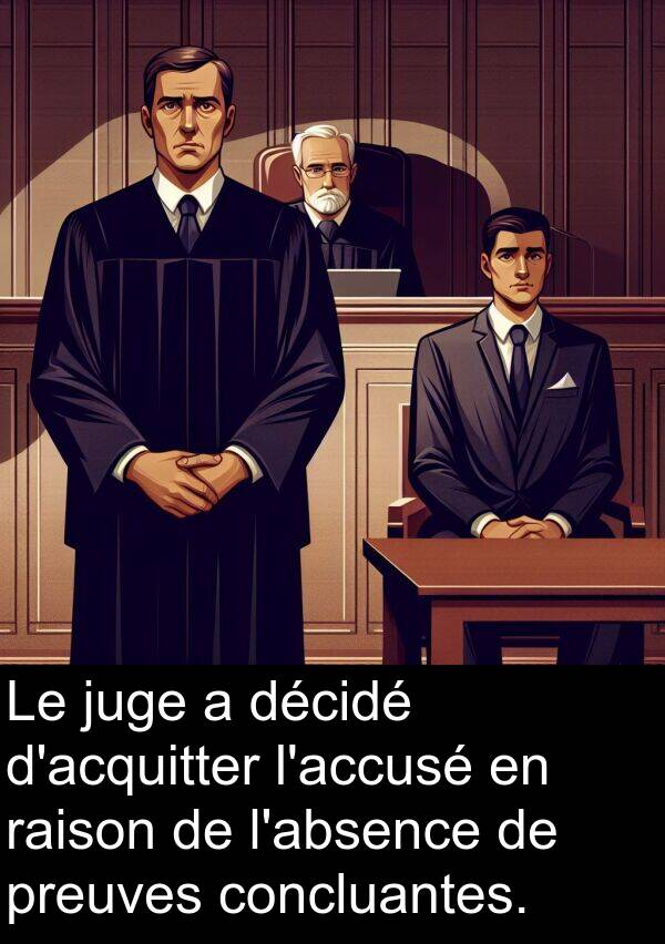 décidé: Le juge a décidé d'acquitter l'accusé en raison de l'absence de preuves concluantes.