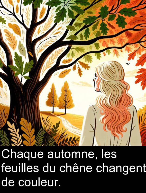 automne: Chaque automne, les feuilles du chêne changent de couleur.