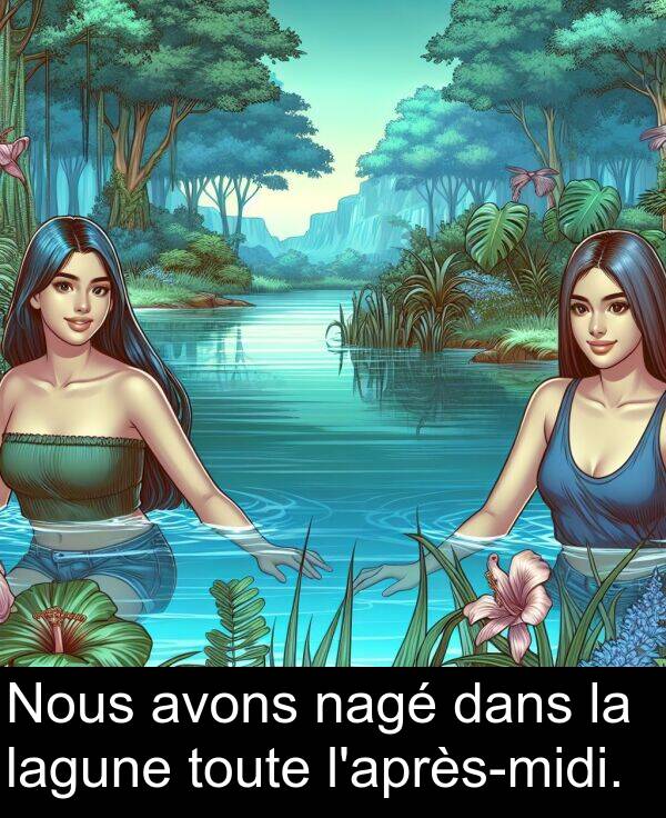 lagune: Nous avons nagé dans la lagune toute l'après-midi.