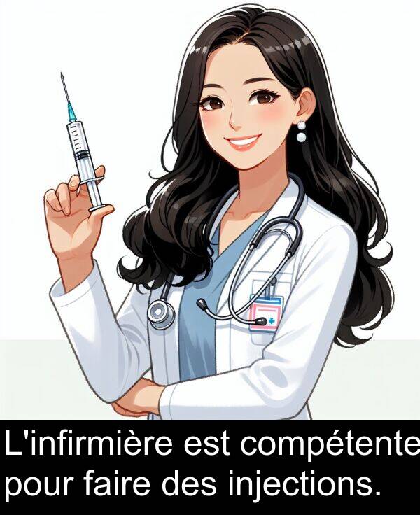 faire: L'infirmière est compétente pour faire des injections.